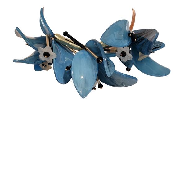 Blue Orchid Floral Statement Necklace – Chunky Movable Petals Adjustable - Picture 16 of 16